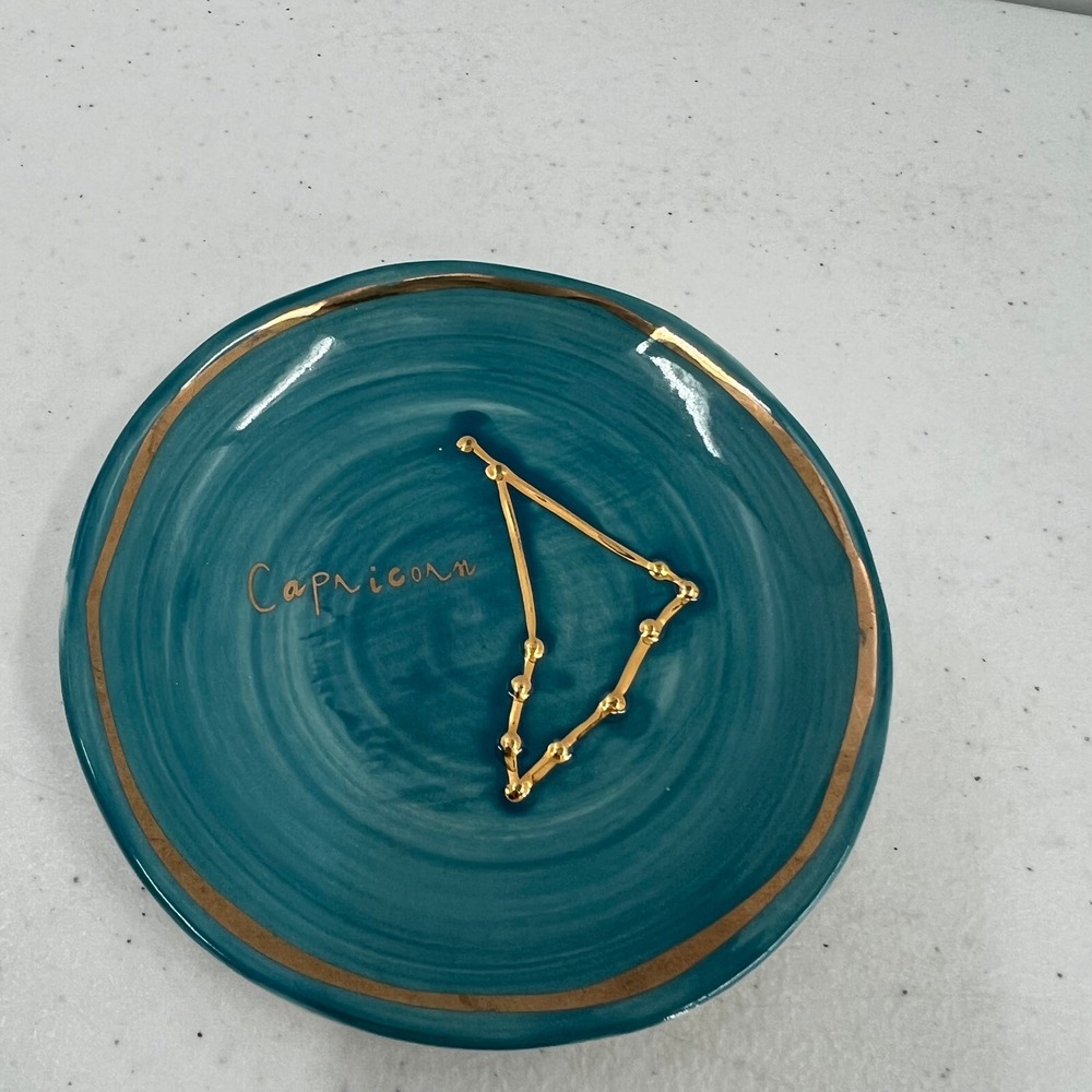 Anthropologie Capricorn Zodiac Constellation Trinket Dish Teal Gold